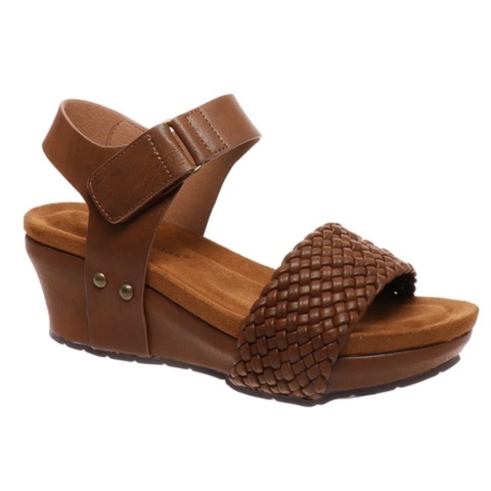 Tan Braided Low Heel Wedge Sandals size 7 - Picture 2 of 2